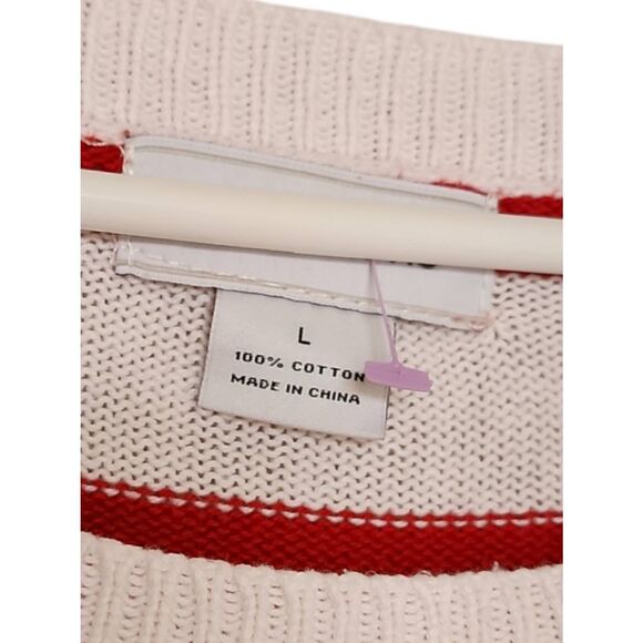 Liz Claiborne 100% Cotton Breathable Knit Striped Tie Sides Long Sleeve Pullover - Picture 6 of 6